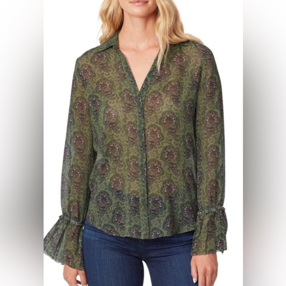 PAIGE 100%Silk Abriana Floral Print Long Sleeve Blouse size XL - Picture 1 of 4